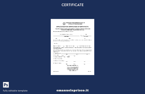 modello di certificato di nascita del Dipartimento della Salute del Tennessee in